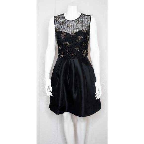 LELA ROSE Sleeveless Sequin Beaded Black Dupioni Silk Bustier Cocktail Dress 4 - Picture 2 of 11